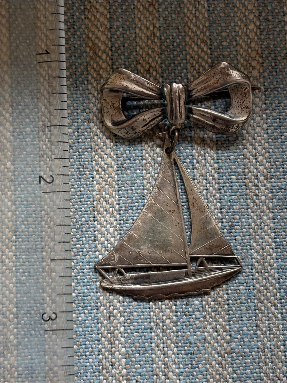 Vintage Sterling Silver Sailboat Bow Pin Brooch